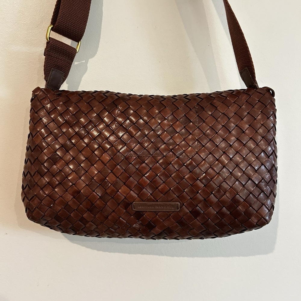 Loeffler Randall Woven Leather Shoulder Bag Brown Purse Wide Strap Adjustable - Picture 2 of 16